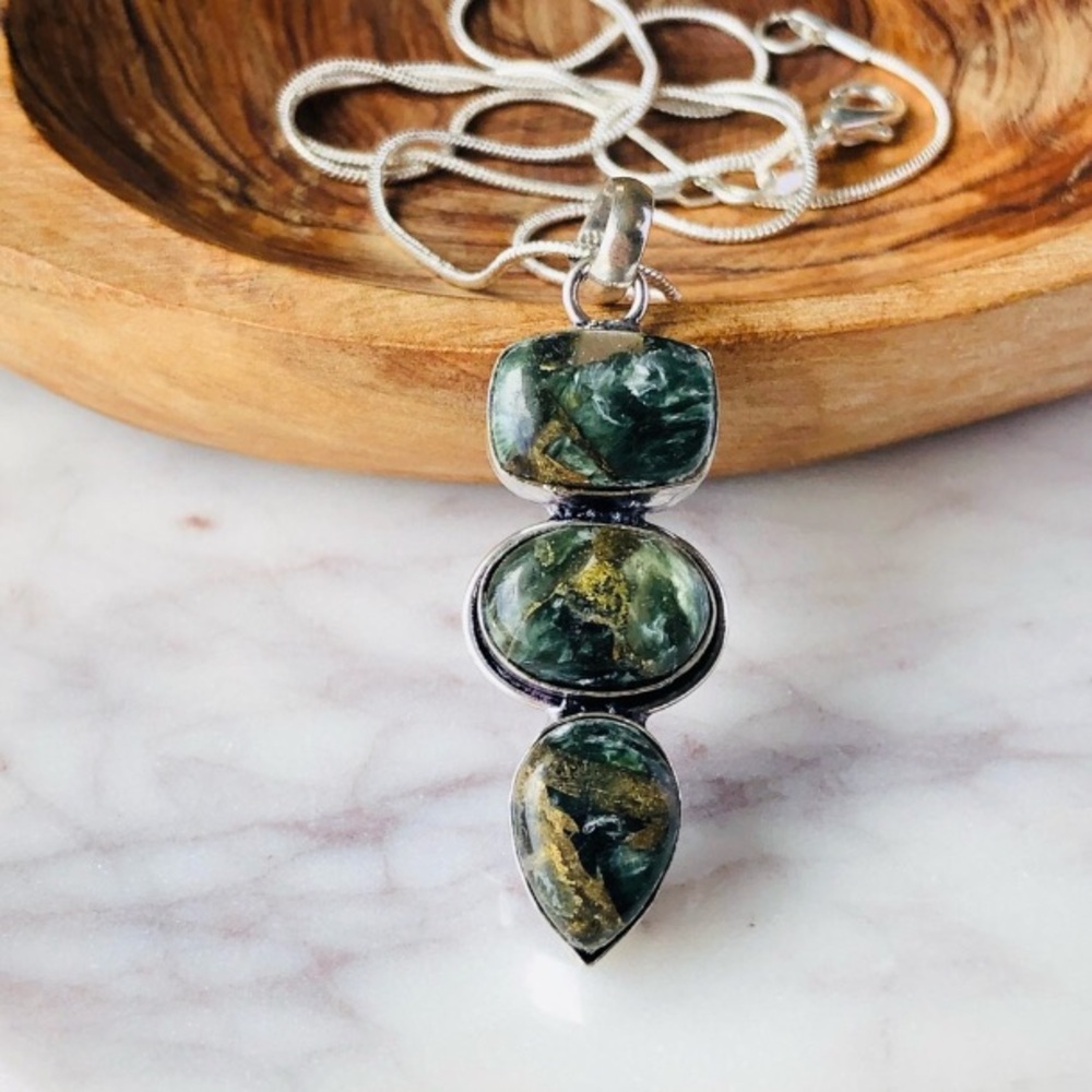 Copper Seraphinite Silver Plated Necklace - Picture 5 of 10